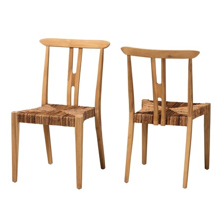Baxton Studio Artha Modern Bohemian Natural Brown Teak Wood and Seagrass 2-Piece Dining Chair Set, PR 233-2PC-13216-ZORO